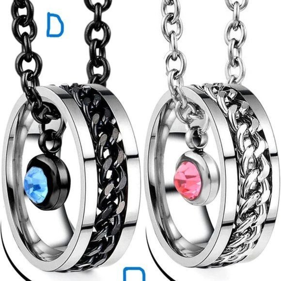 New Matching Necklaces for Couples, His and Hers Engraved Ring Pendant - Picture 1 of 9